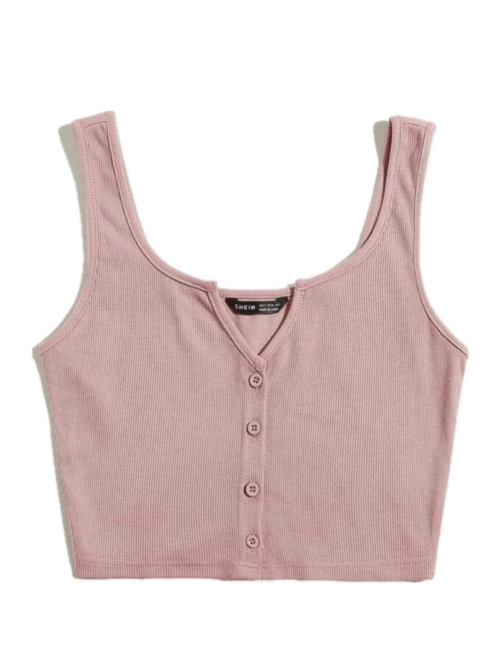 SHEIN Dusty Rose Ribbed Button-Front Crop Tank